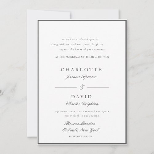 CharlB Grey Traditional Wedding Invitation