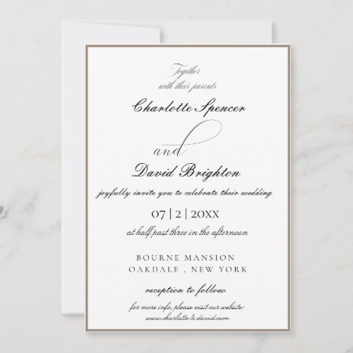 CharlE Black Calligraphy  Reception Info Wedding Invitation