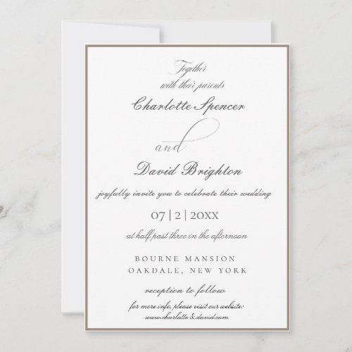 CharlE  Grey Calligraphy Reception Info Wedding  Invitation