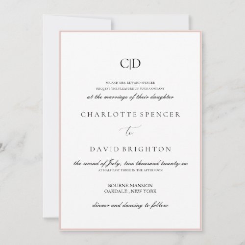 CharlF Black CalligrTypogr Monograms Wedding  Invitation