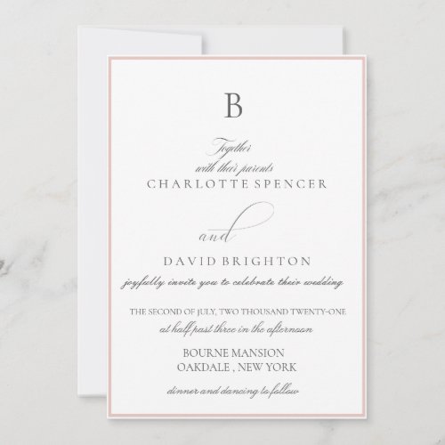 CharlF  Grey CalligrTypogr Monogram Wedding  Invitation