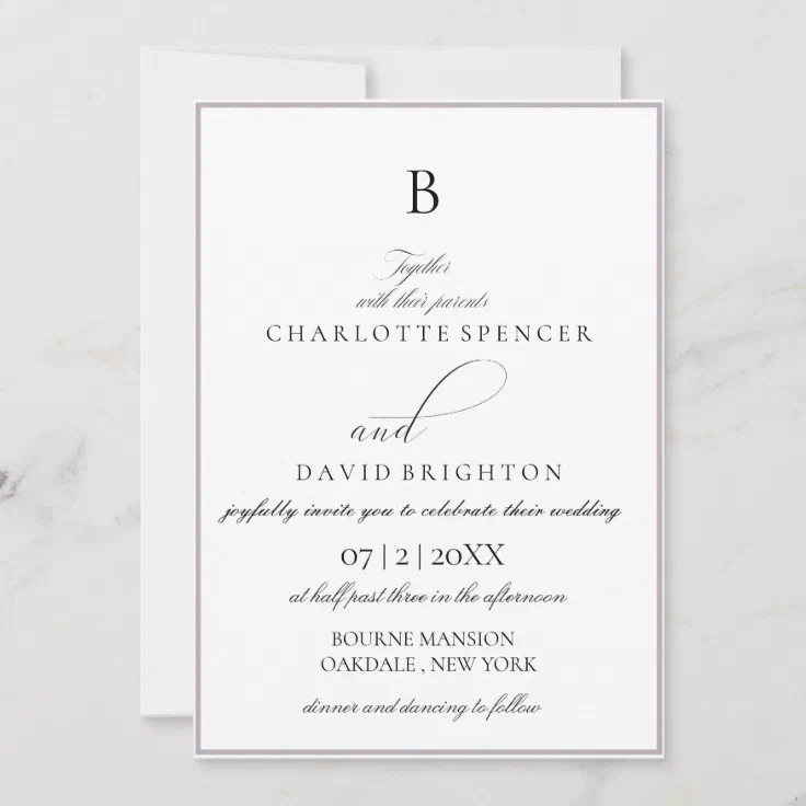 Charl.G| Black Calligr./Typogr. Monogram Wedding Invitation | Zazzle