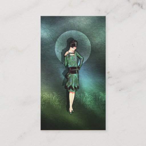 Customizable Charla - 1920s Fashion in Sage, Green and Aqua Business Card Template