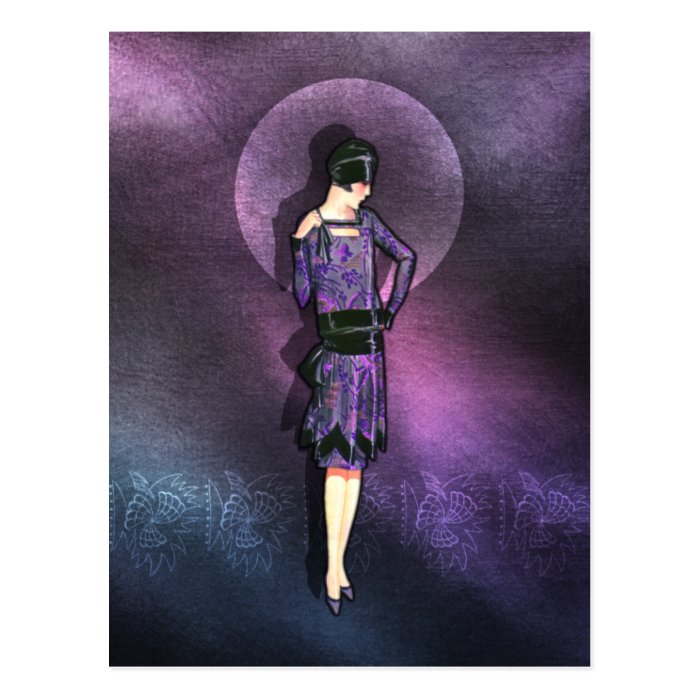 Charla   1920s Fashion in Steel Blue and Purple Postcard