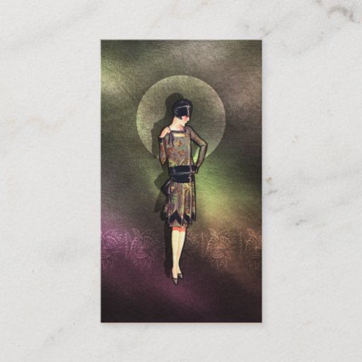 Customizable Charla - 1920s Fashion in Taupe, Brown &amp; Yellow Business Card Templates