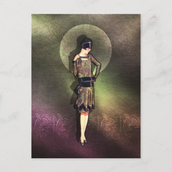 Charla - 1920s Fashion In Taupe  Brown & Yellow Postcard by metroswank at Zazzle