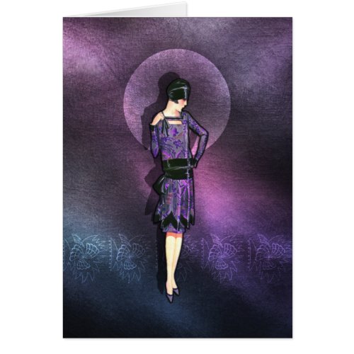 CHARLA Art Deco Lady in Purple and Steel Blue