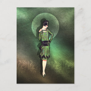 CHARLA, Art Deco Lady in Shades of Green Postcard