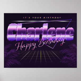 Charlene Name First Name Purple Retro Poster Birth