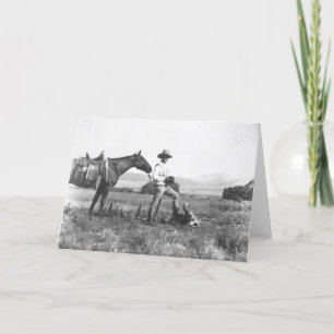 Charles Belden with horse and skull. Card