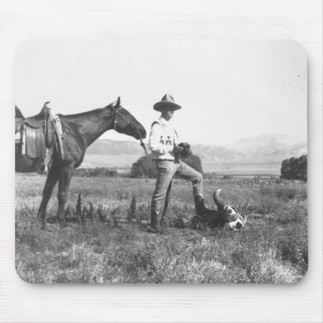 Charles Belden with horse and skull. Mouse Pad (Front)