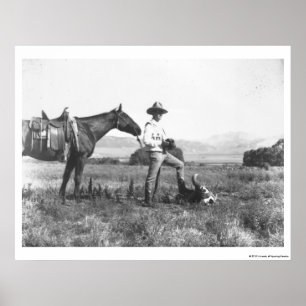 Charles Belden with horse and skull. Poster