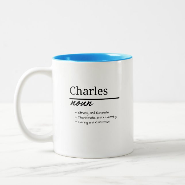 Charles, Boy Personalized Name Definition Two-Tone Coffee Mug (Left)