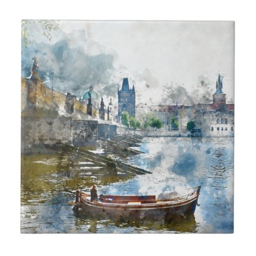 Charles Bridge in Prague Czech Republic Ceramic Tile