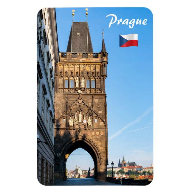 Charles bridge old tower & Prague castle Magnet (Vertical)