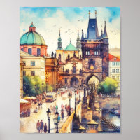 Charles Bridge Prague Czech Republic Watercolor