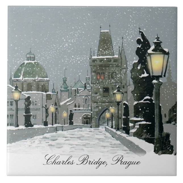 Charles Bridge Winter ceramic tile (Front)