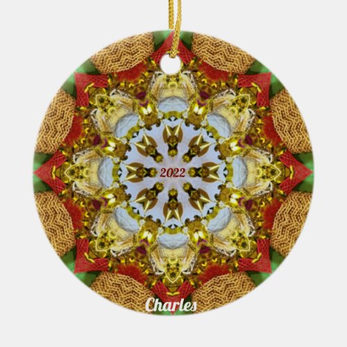 CHARLES  CHRISTMAS Red Green Yellow 2022  Ceramic Ornament