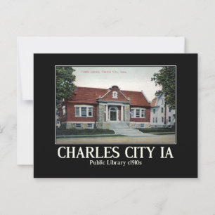Charles City Iowa, Library, Vintage Inspired Postcard