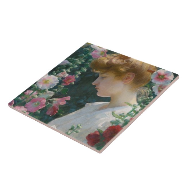 Charles Courtney Curran Hollyhocks and Sunlight Ceramic Tile (Side)