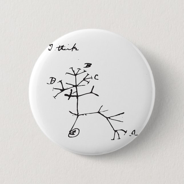 Charles Darwin - I Think (Black) Button (Front)