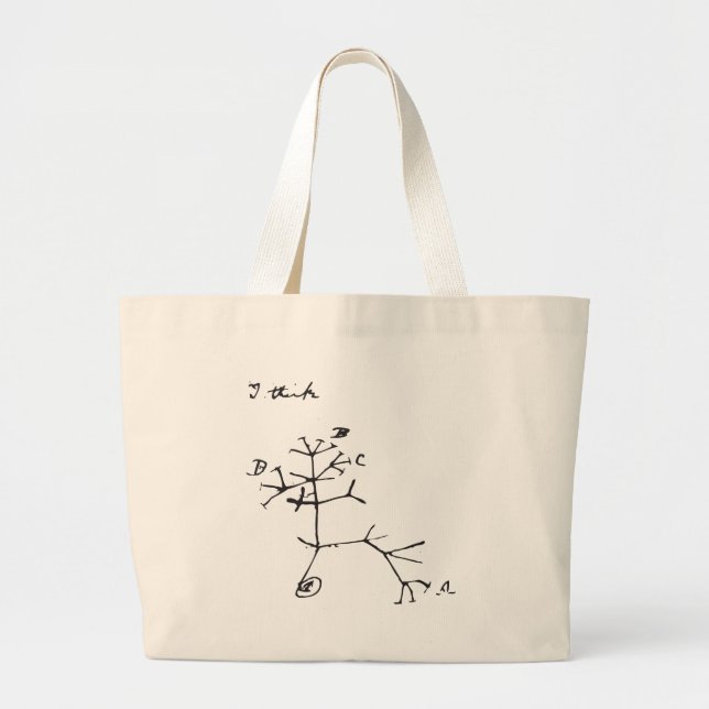Charles Darwin - I Think (Black) Large Tote Bag (Front)