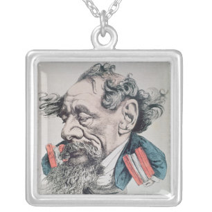 Charles Dickens astride the English Channel Silver Plated Necklace