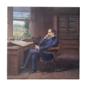 Charles Dickens in His Study Ceramic Tile