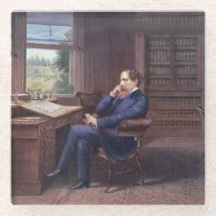 Charles Dickens in His Study Glass Coaster