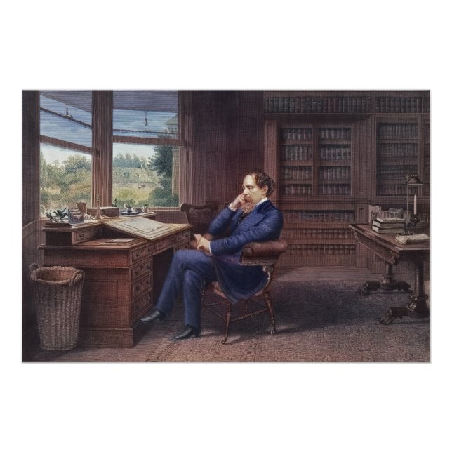 Charles Dickens in His Study Poster (Front)