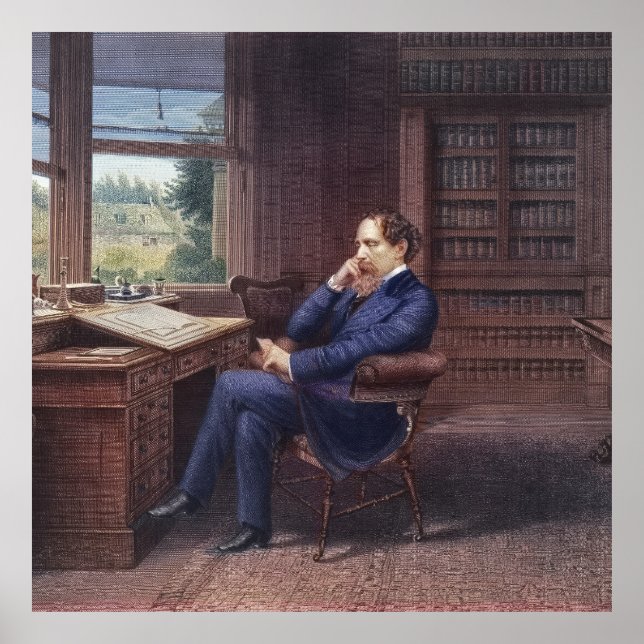 Charles Dickens in His Study Poster (Front)