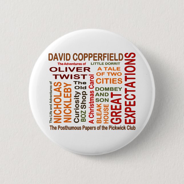 Charles Dickens Novels Pinback Button (Front)