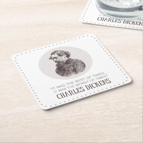 Charles Dickens Portrait and Quote Square Paper Coaster
