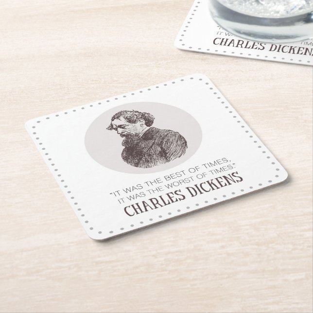 Charles Dickens Portrait and Quote Square Paper Coaster (Angled)