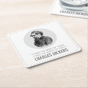 Charles Dickens Portrait and Quote Square Paper Coaster