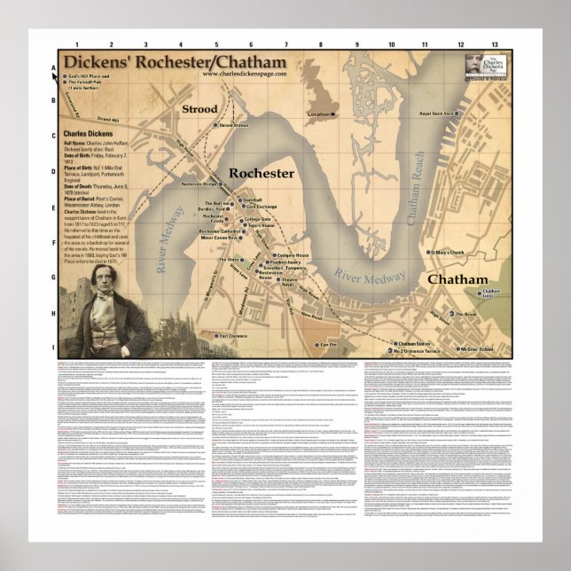 Charles Dickens Rochester/Chatham Map Poster (Front)
