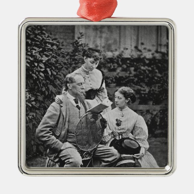 Charles Dickens with two of his daughters Metal Ornament (Front)