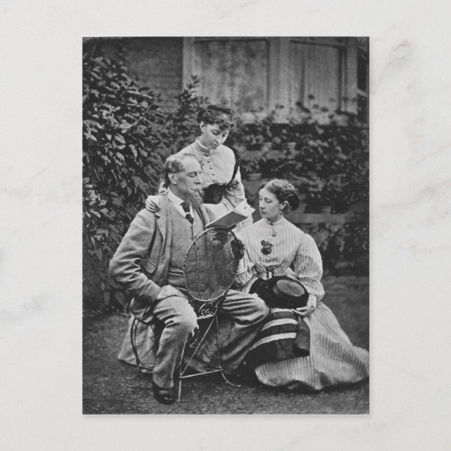 Charles Dickens with two of his daughters Postcard (Front)