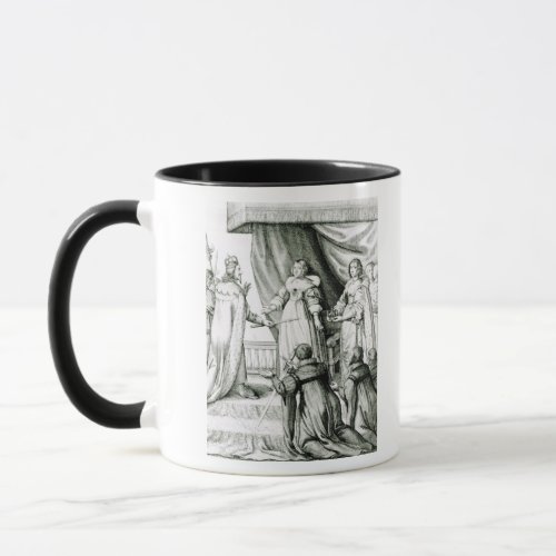 Charles I being given the sceptre and crown Mug