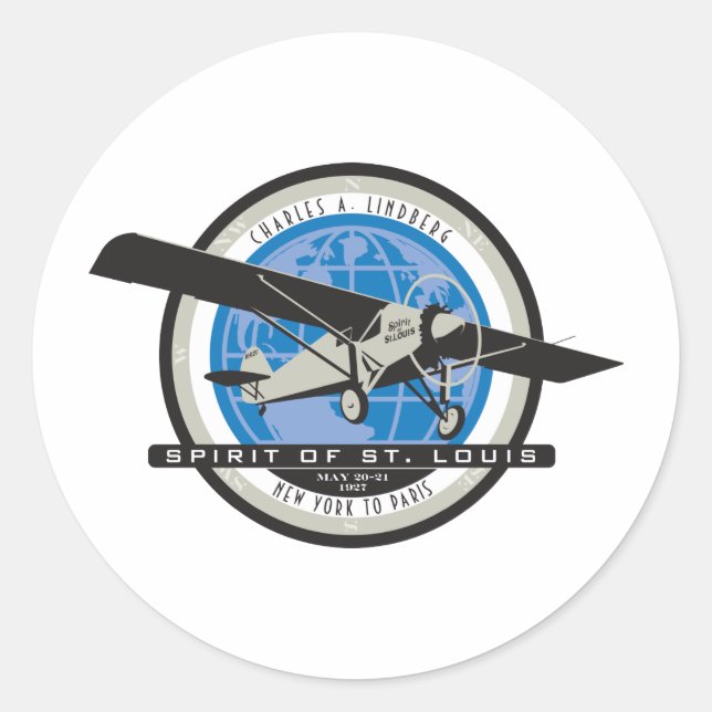Charles Linberg Historic Flight Classic Round Sticker (Front)