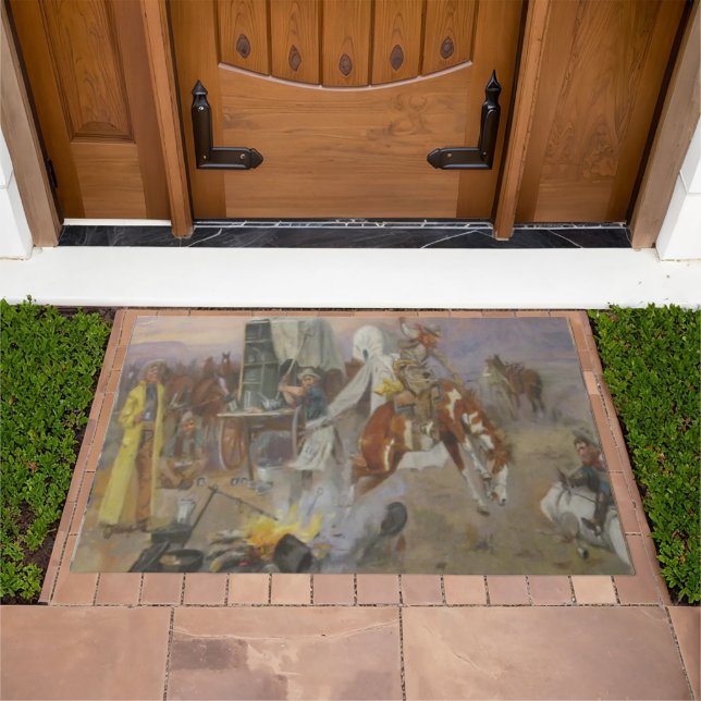 Charles M Russell  - Bronc  at Cow Camp  Doormat (Outdoor)