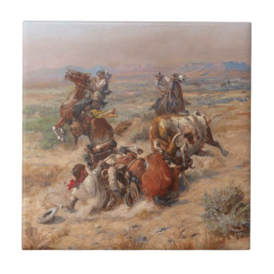 Charles M. Russell The Strenuous Life Ceramic Tile
