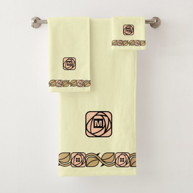 Charles Mackintosh Arts & Crafts Style Rose Frieze Bath Towel Set (Insitu)