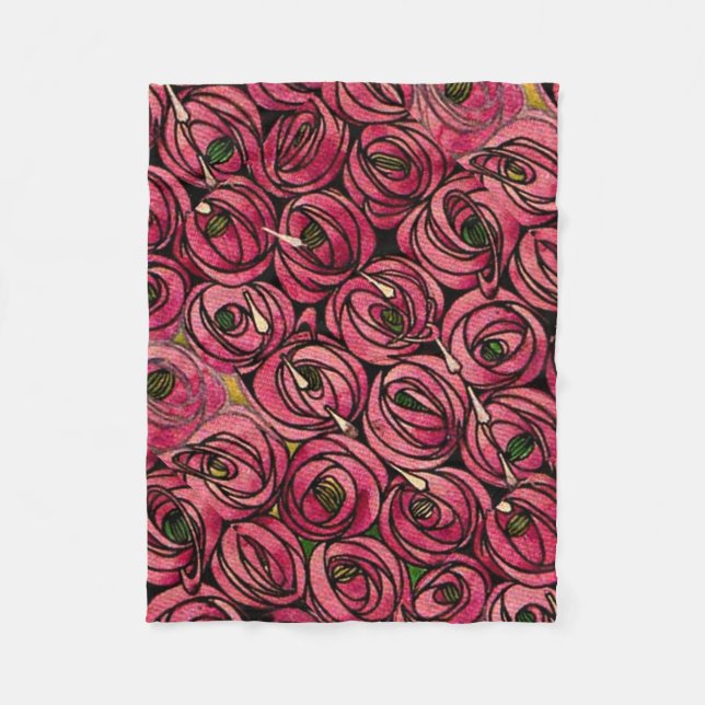 Charles Mackintosh painting, Roses Fleece Blanket (Front)