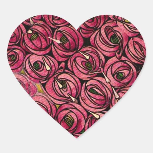 Charles Mackintosh painting, Roses Heart Sticker (Front)