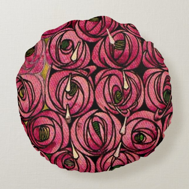 Charles Mackintosh painting, Roses Round Pillow (Back)