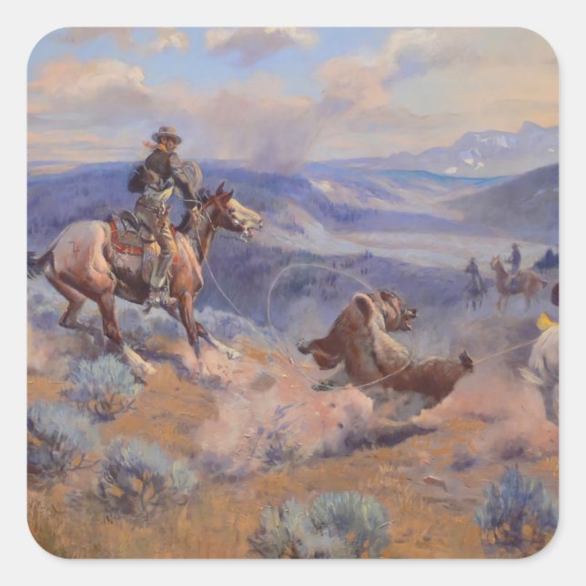 Charles Marion Russell - Loops And Swift Horses Square Sticker (Front)