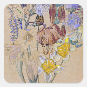 Charles Rennie Mackintosh - Mont Louis - Flower Square Sticker