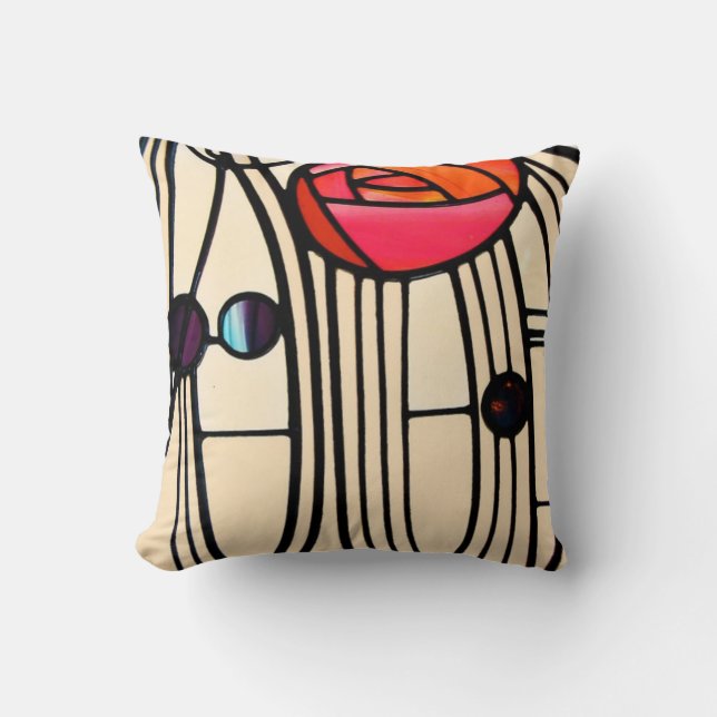 Charles Rennie Mackintosh Stained Glass Throw Pillow (Front)