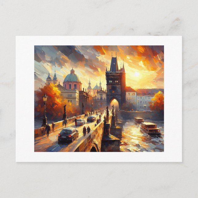 Charles River Bridge Prague Cityscape,  Postcard (Front)